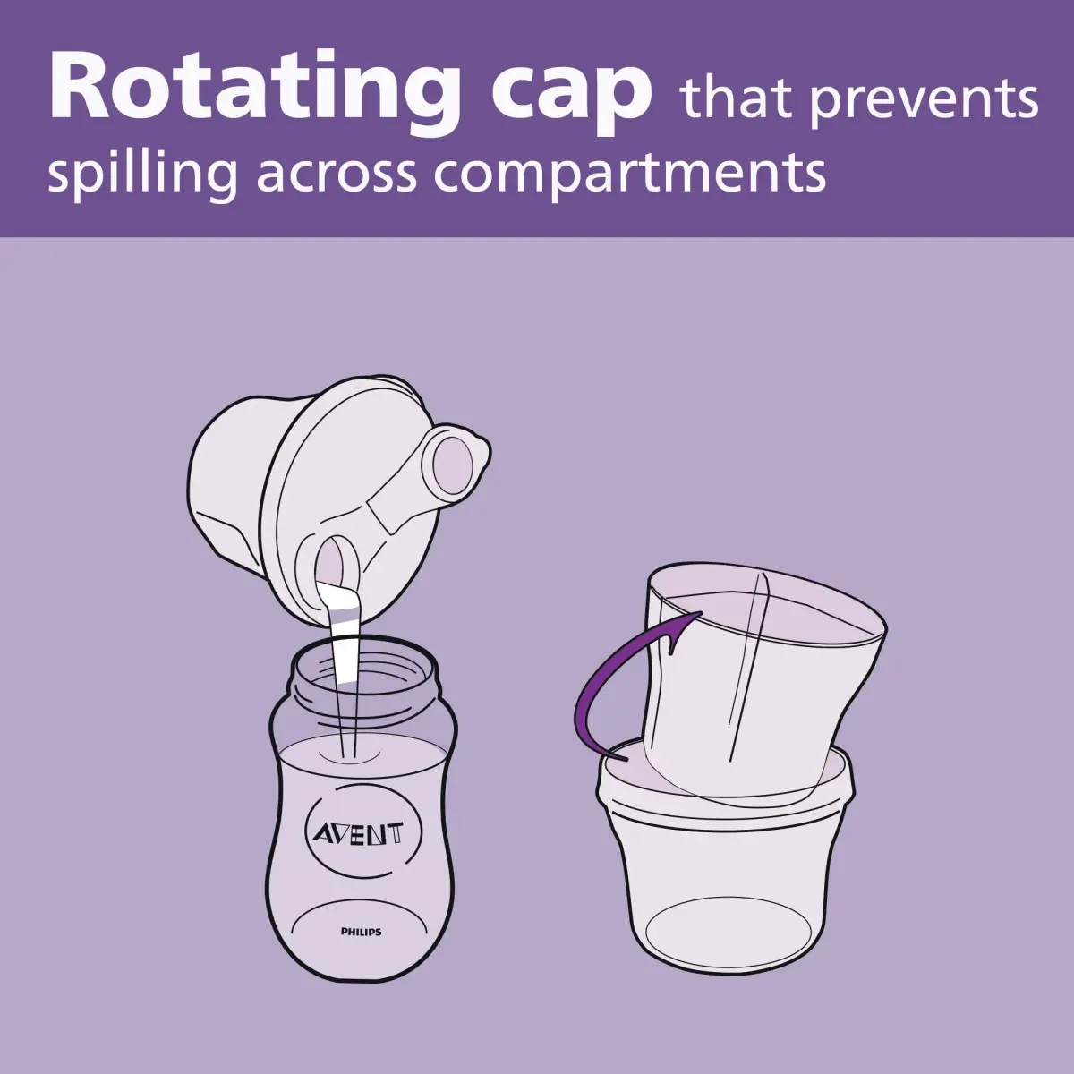 Philips Avent Powder Formula Dispenser and Snack Cup | 260ml (9 oz) | BPA-Free, Grey, Pack of 2 - view 4
