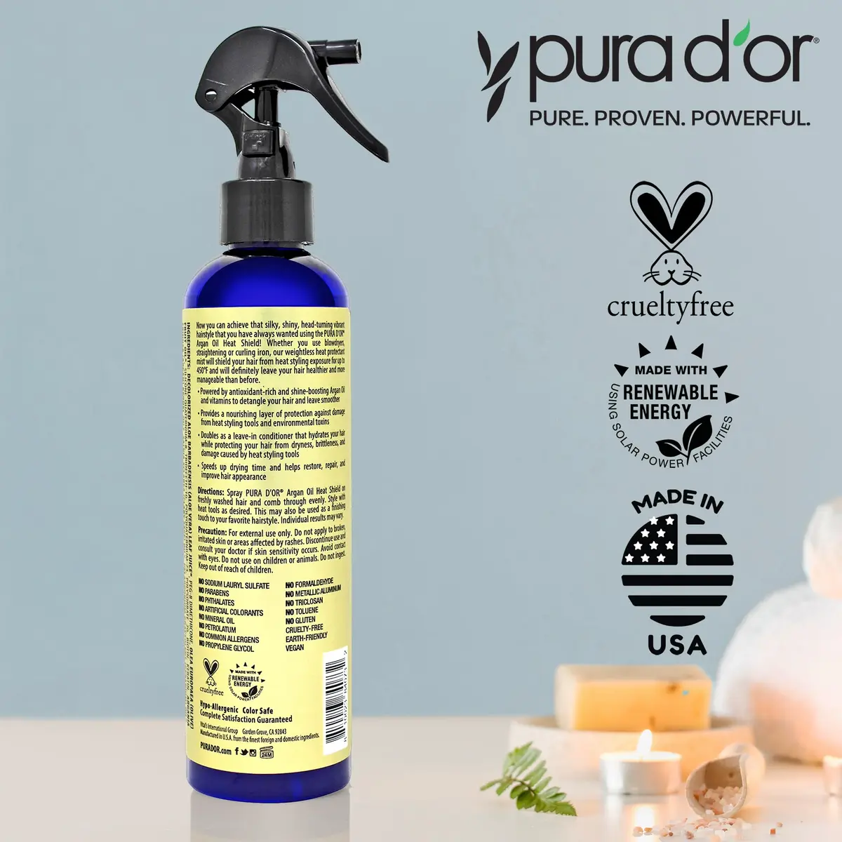 PURA D'OR Argan Oil Heat Shield Protectant Spray 474ml (16 Fl Oz) | Protects Up To 450º F From Heat Styling - view 5