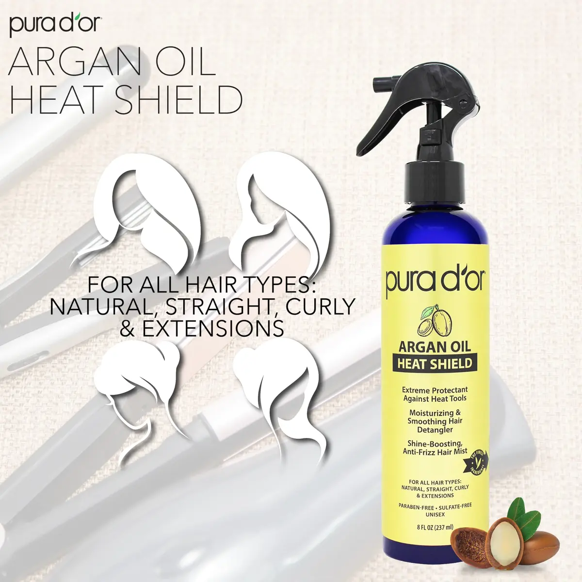 PURA D'OR Argan Oil Heat Shield Protectant Spray 474ml (16 Fl Oz) | Protects Up To 450º F From Heat Styling - view 3