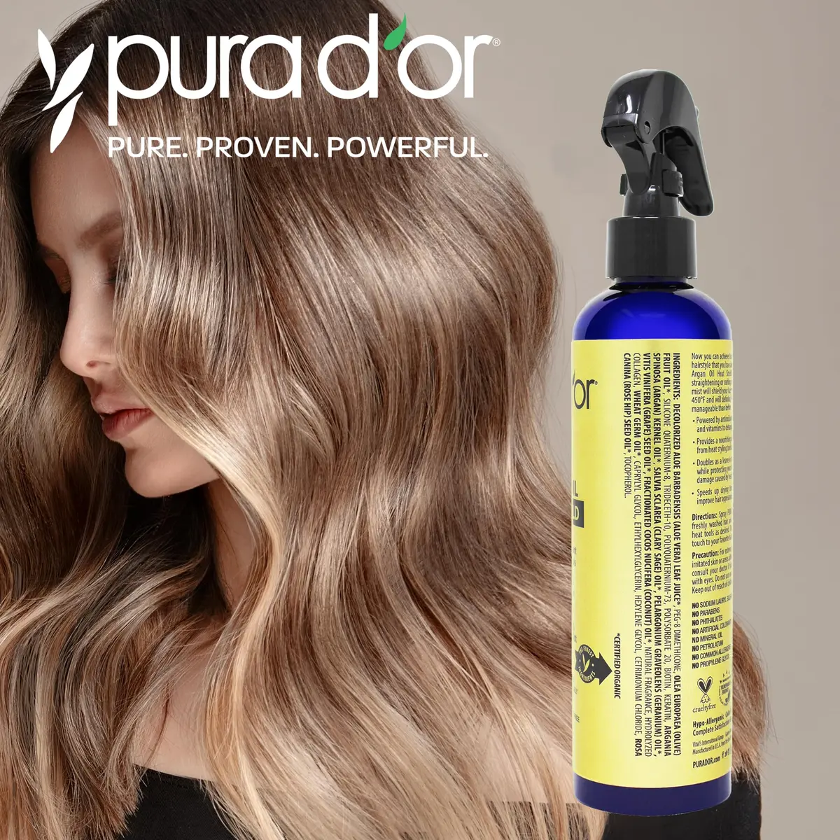 PURA D'OR Argan Oil Heat Shield Protectant Spray 474ml (16 Fl Oz) | Protects Up To 450º F From Heat Styling - view 4
