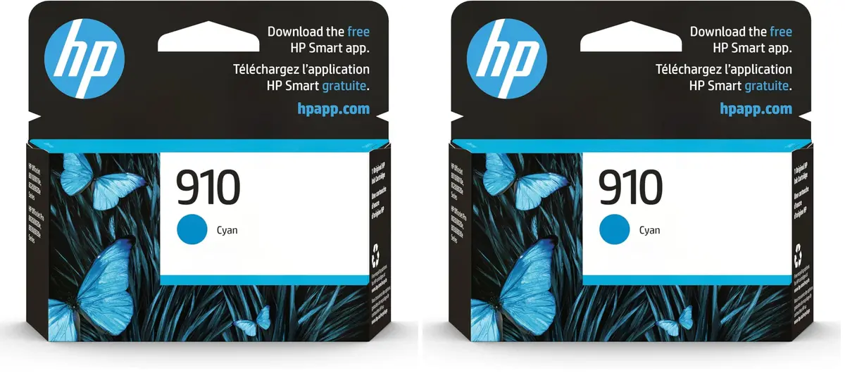 HP 910 Cyan Ink Cartridge 2 Pack | Fade-Resistant Documents & Brilliant Images - main product image