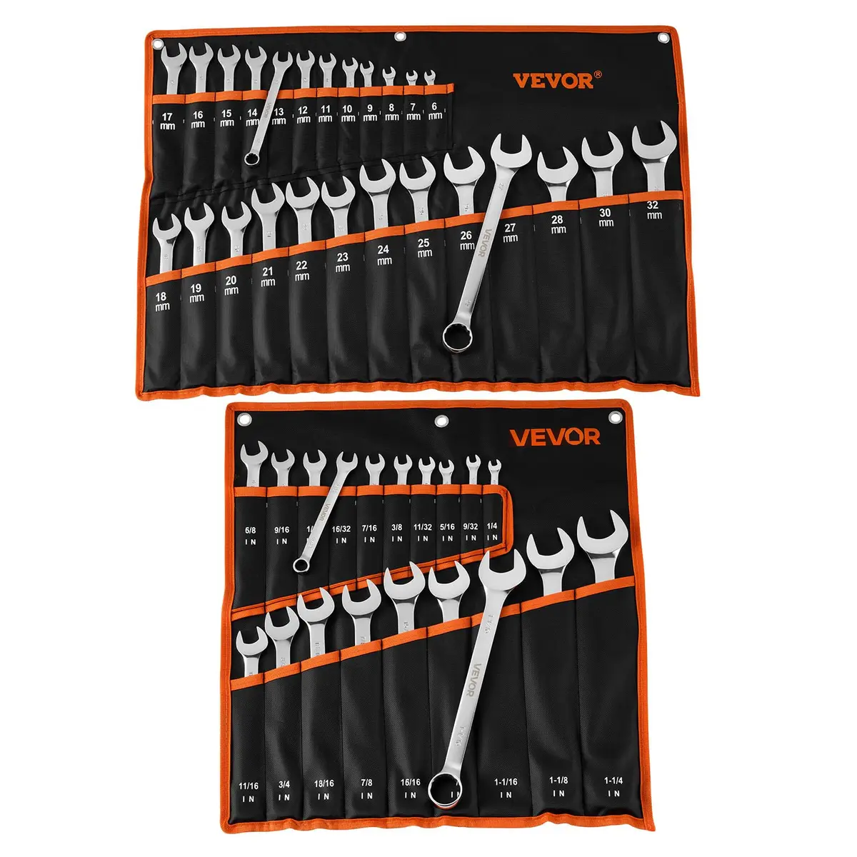 VEVOR 44-Piece Combination Wrench Set, Metric 6-32mm & SAE 1/4"-1-1/4" | Durable Steel, Organized Storage - main product image