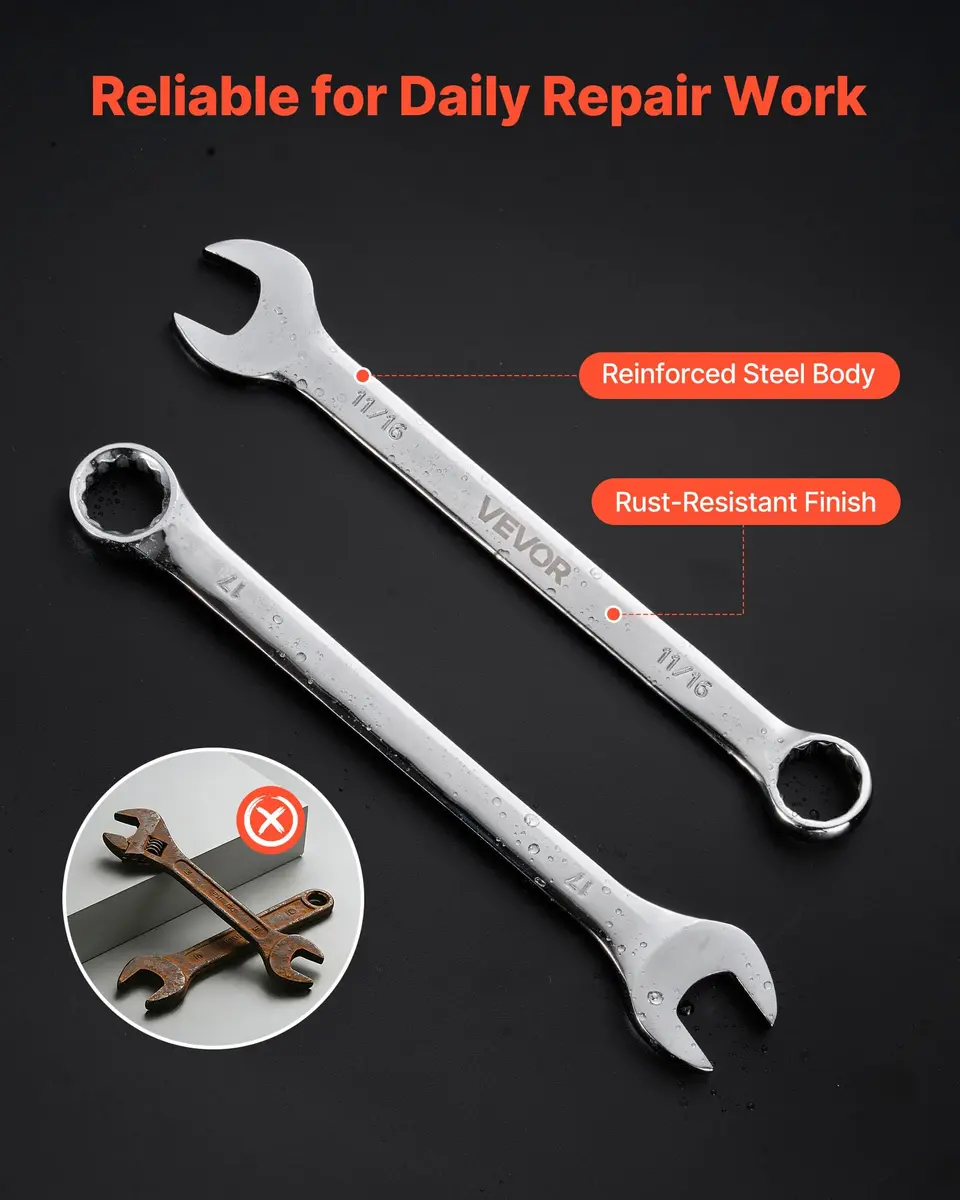 VEVOR 44-Piece Combination Wrench Set, Metric 6-32mm & SAE 1/4"-1-1/4" | Durable Steel, Organized Storage - view 5