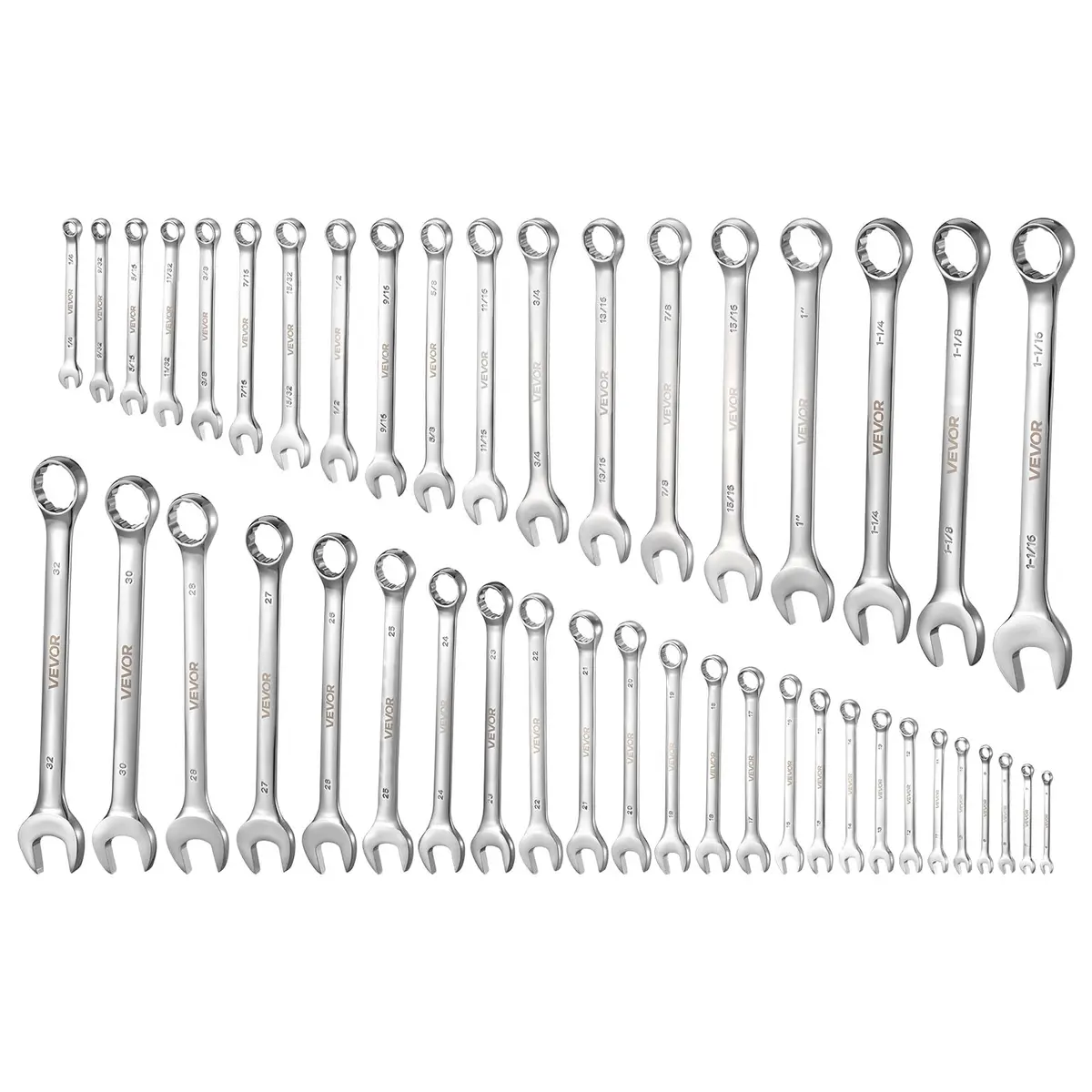 VEVOR 44-Piece Combination Wrench Set, Metric 6-32mm & SAE 1/4"-1-1/4" | Durable Steel, Organized Storage - view 9