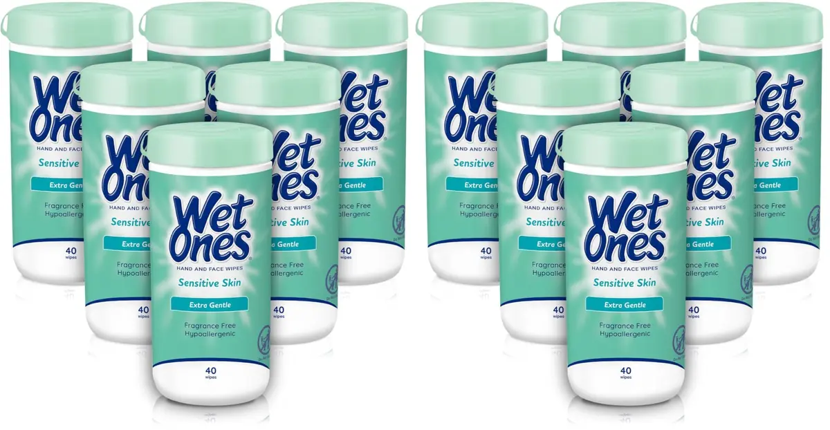 Wet Ones Sensitive Skin Hand and Face Wipes Unscented 40ct Canister (Pack of 12) | Hypoallergenic & Pediatrician Tested - main product image