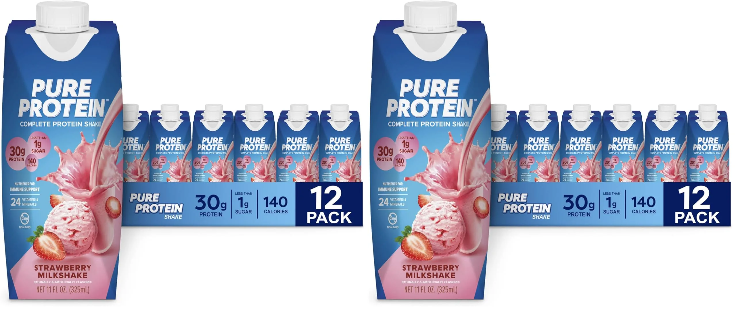 Pure Protein Strawberry Protein Shake Ready to Drink 11 Fl Oz (Pack of 24) | 30g Complete Protein - main product image