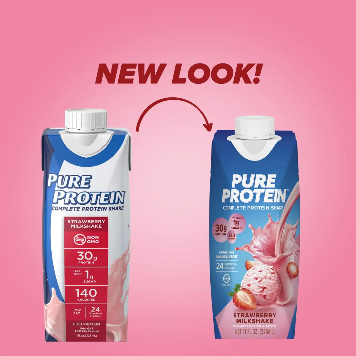 Pure Protein Strawberry Protein Shake 264ml (8.95 Fl Oz) | 30g Complete Protein, Keto-Friendly, Immune Support - view 2