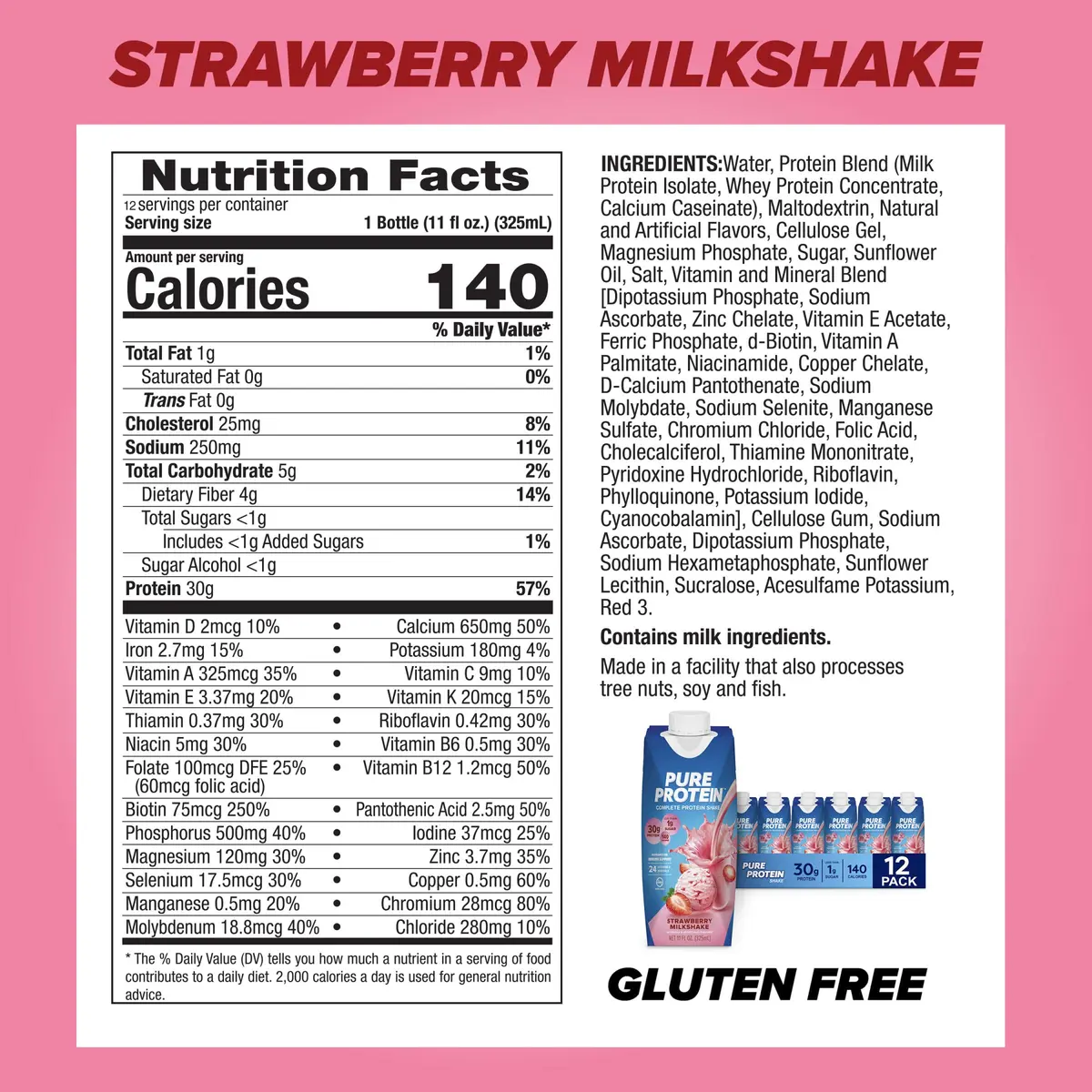 Pure Protein Strawberry Protein Shake 264ml (8.95 Fl Oz) | 30g Complete Protein, Keto-Friendly, Immune Support - view 3