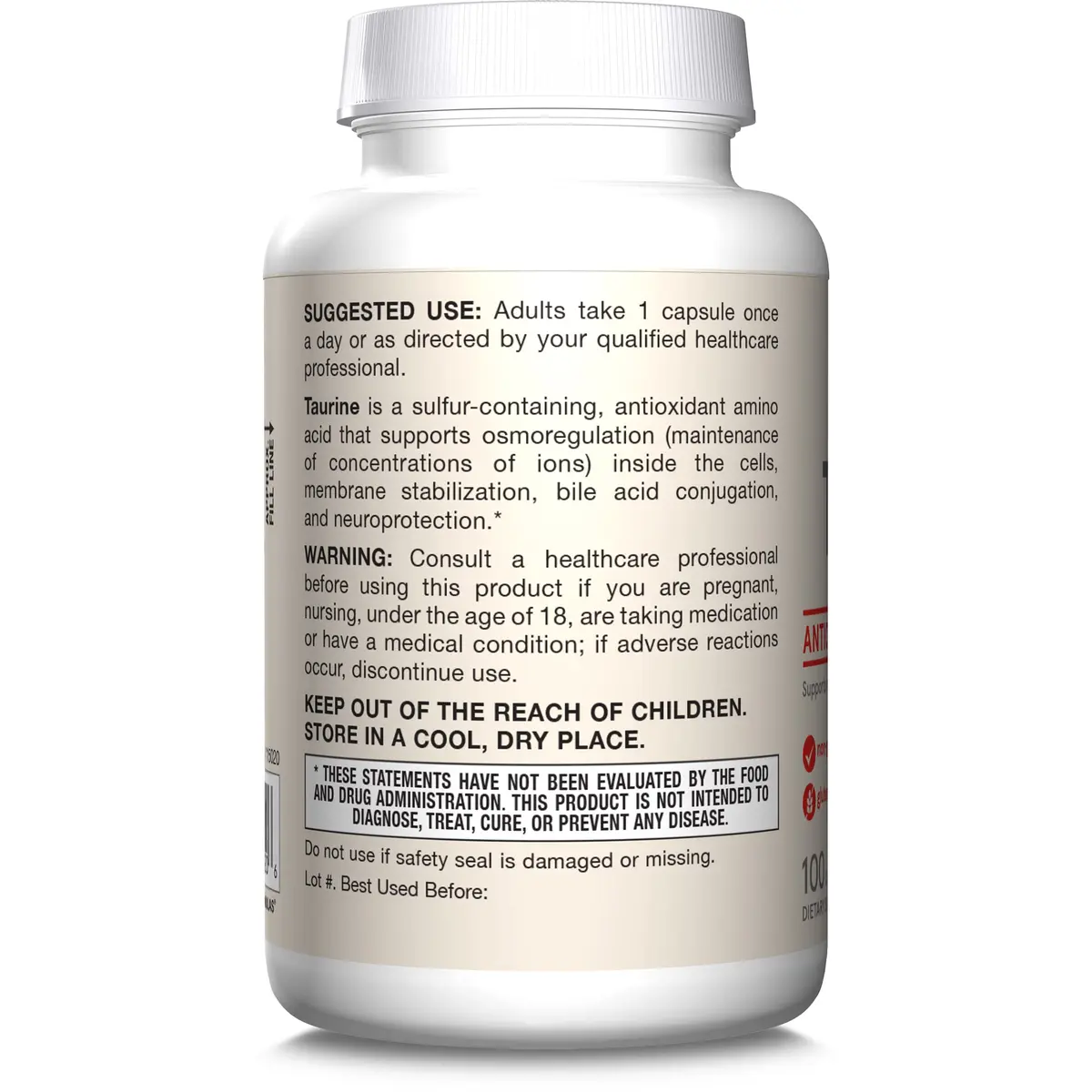 Jarrow Formulas Taurine 1000 mg Capsules | 200 Count (Pack of 2) | Amino Acid Supplement for Brain Health Support - view 9
