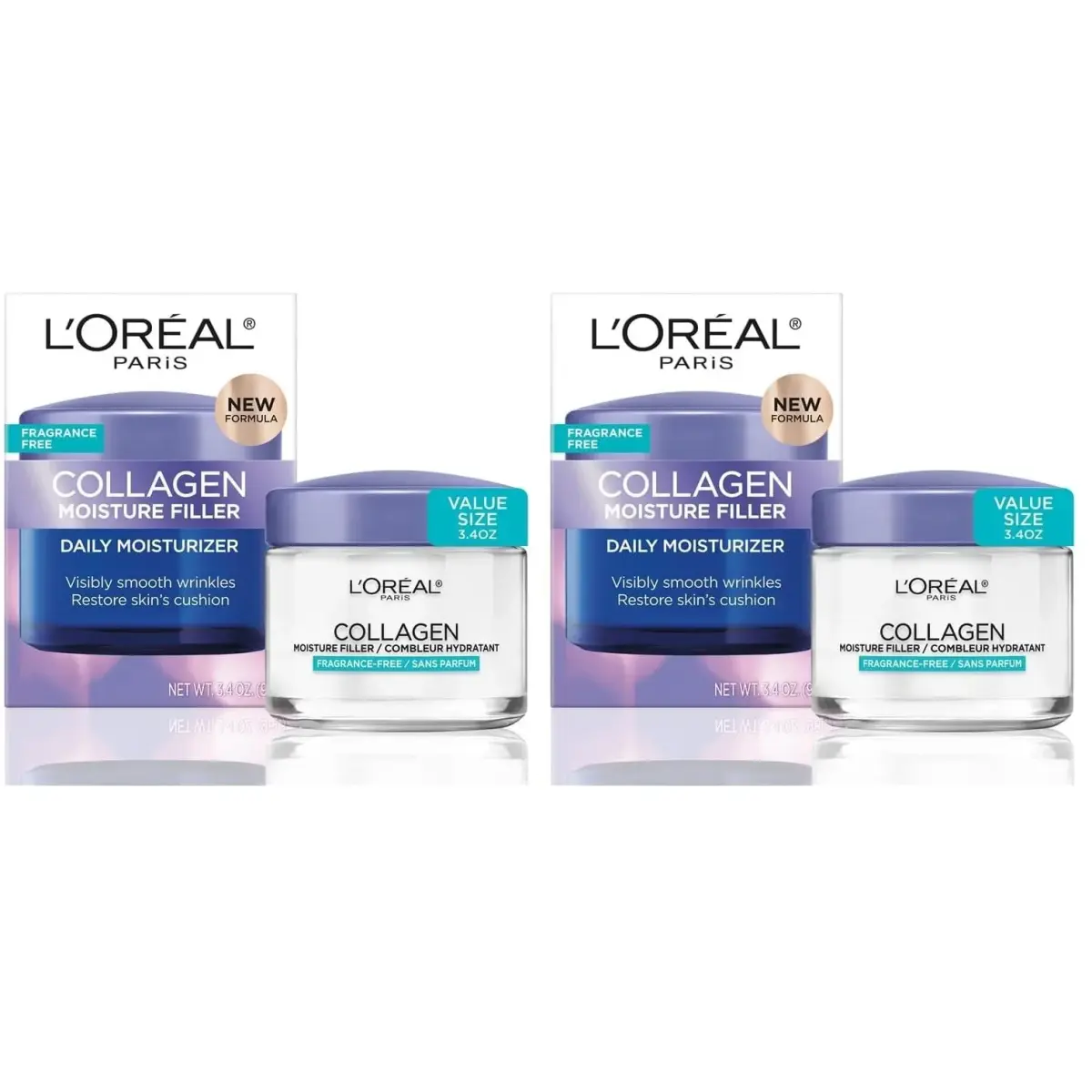 L'Oreal Paris Collagen Moisture Filler Face Cream 177ml (3.4 Oz Pack of 2) | Fragrance-Free Hydration for Plump Skin - main product image