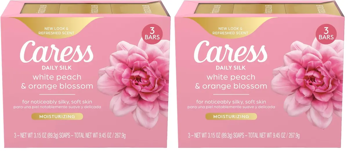 Caress Daily Silk Beauty Bar Soap with White Peach & Orange Blossom Scent, 3.15 oz Bar, Pack of 6 | Moisturizing Cleanser for Silky Soft Skin - main product image