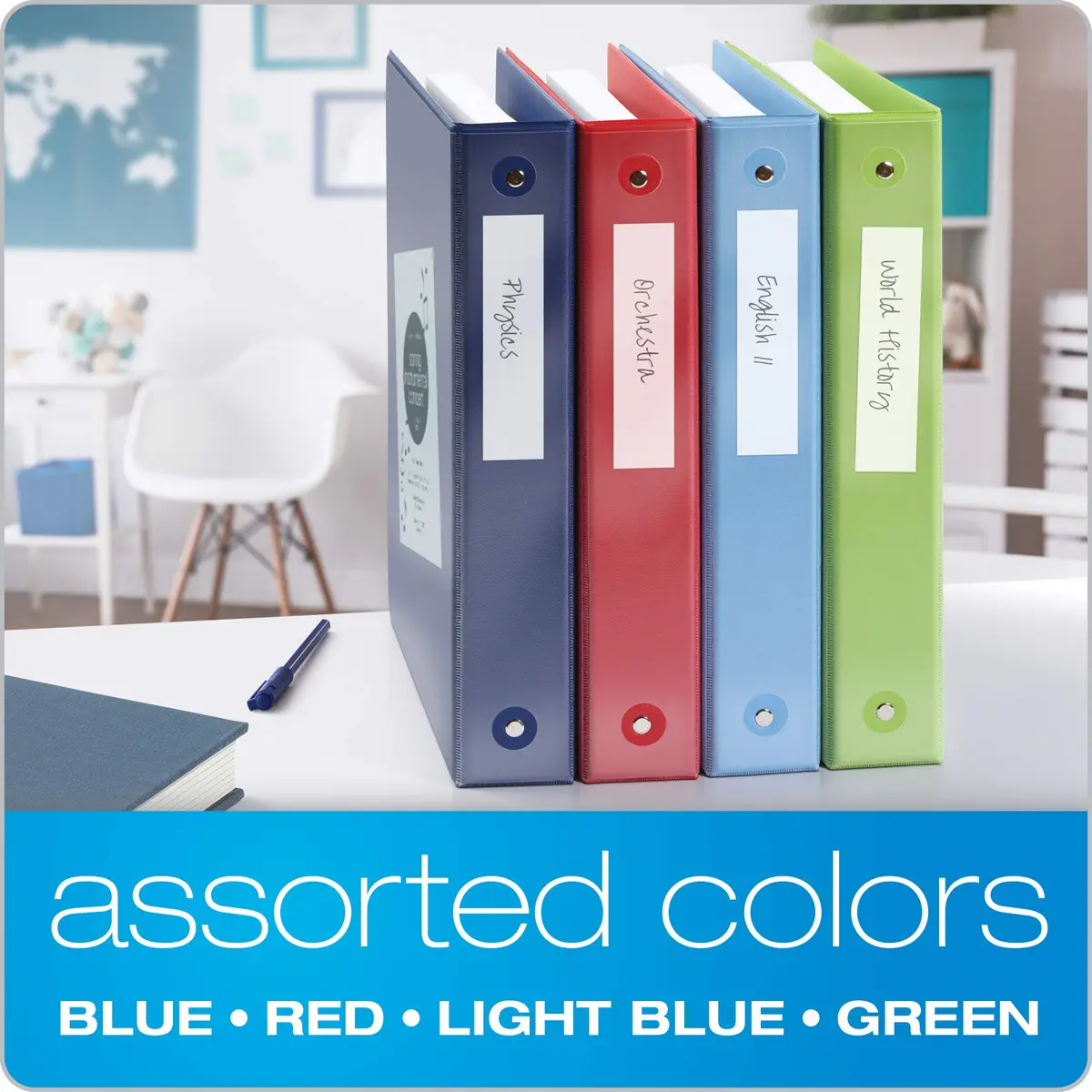Cardinal 3 Ring Binders, Round Rings, 1.5 Inch, 350 Sheet Capacity, Pack of 8 | ClearVue Presentation View, Non-Stick, Assorted Colors - view 5