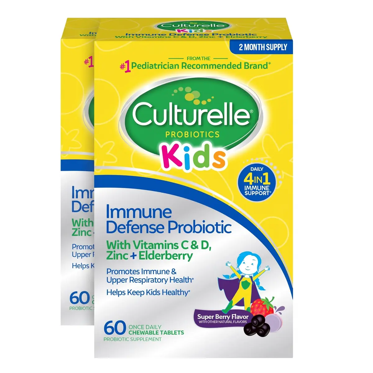 Culturelle Immune Defense Probiotic with Vitamin C, D & Elderberry Mixed Berry Chewables 120 Count (240g / 8.4 oz) | 4-in-1 Immune Support for Kids Ages 3+ - main product image