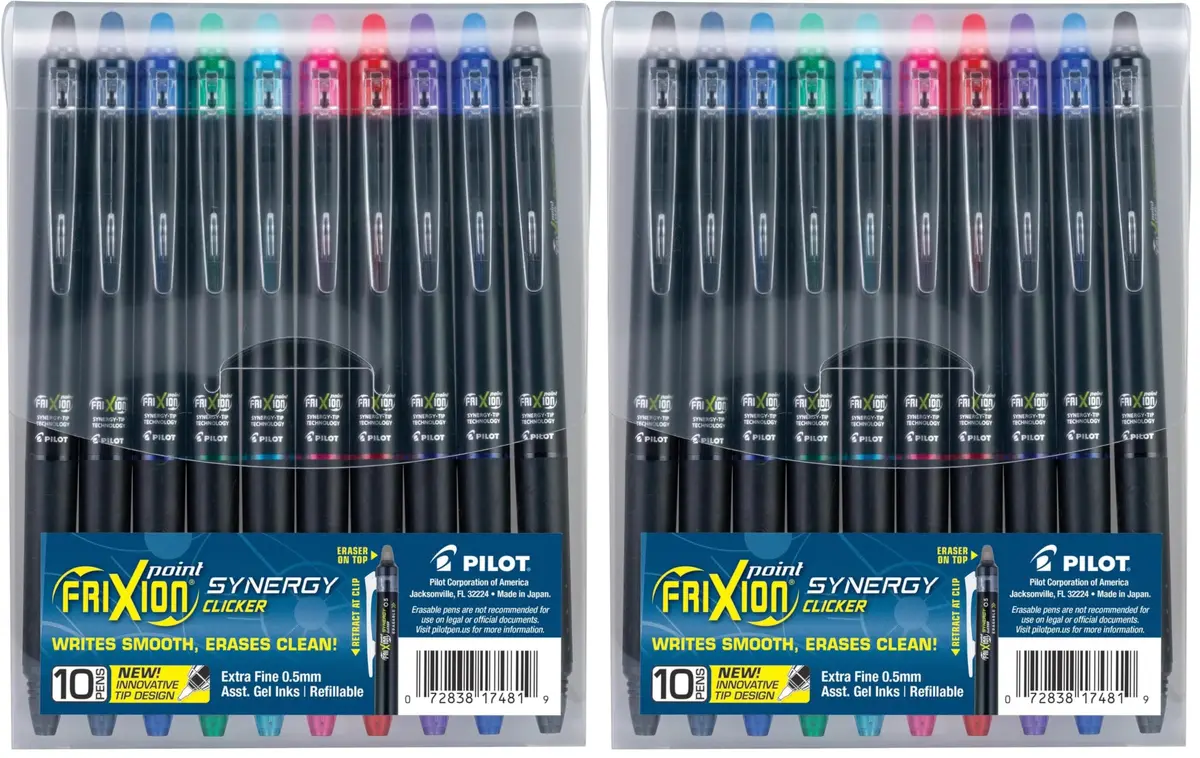 PILOT FriXion Synergy Clicker Erasable Gel Ink Pens, Extra Fine Point, 0.5mm, Assorted Ink Colors, 20 Count (Pack of 2) - main product image