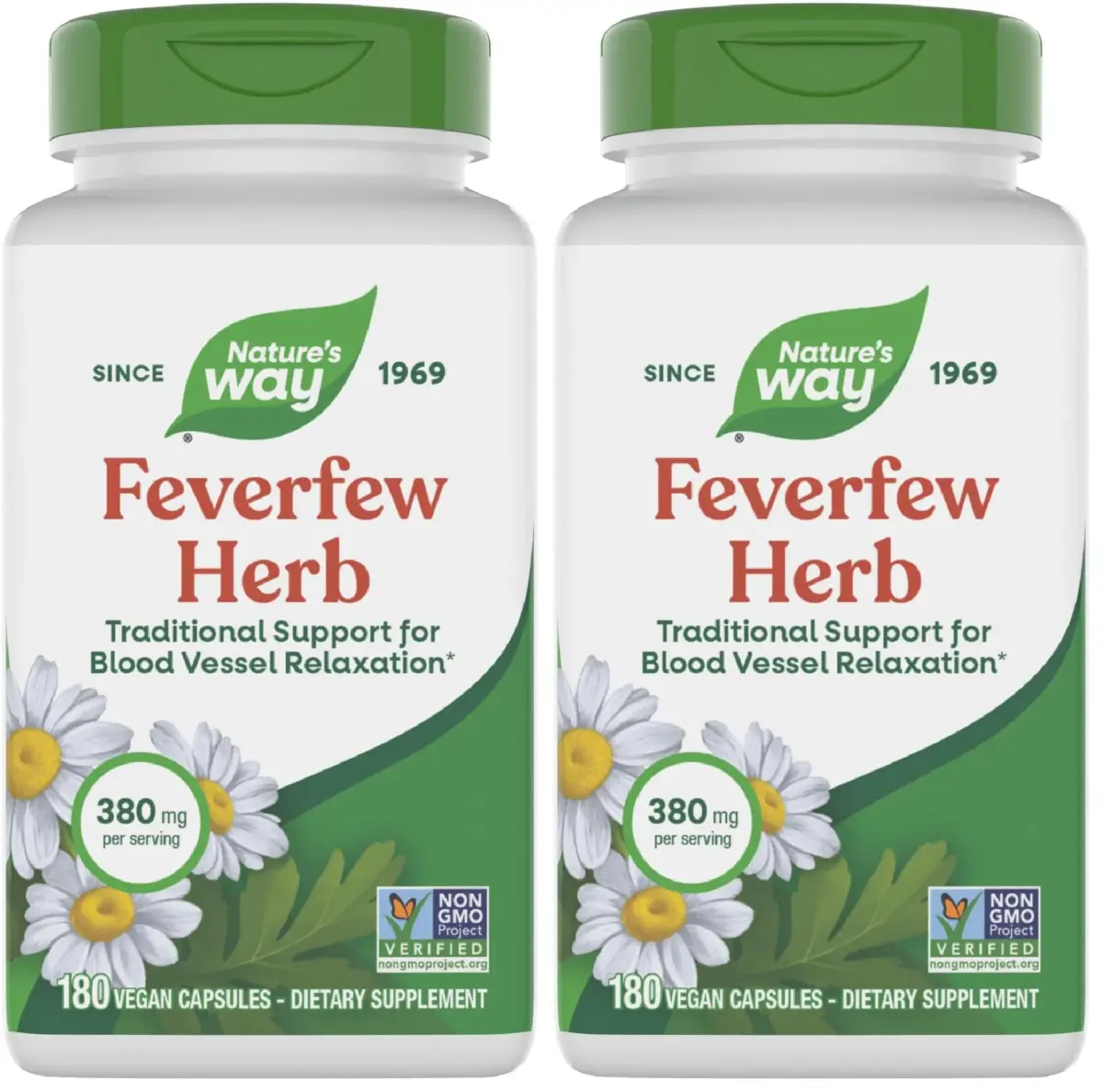 Nature's Way Feverfew Herb Capsules 380 mg (180 Count, Pack of 2) | Traditional Support for Blood Vessel Relaxation - main product image