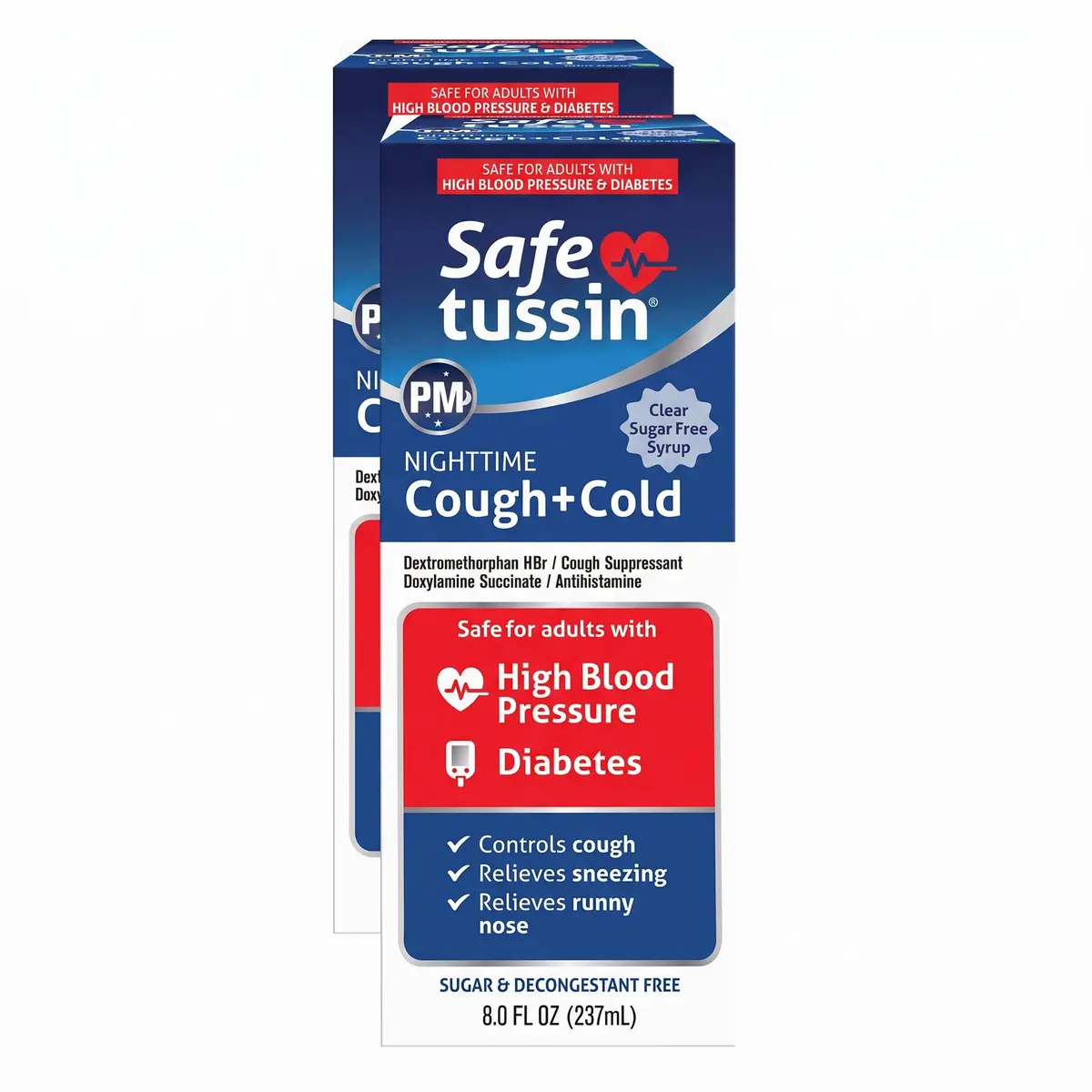 Safetussin PM Night Time Cold and Cough Medicine for Adults, 8 oz | 16 Fl Oz Syrup for Night Relief - main product image