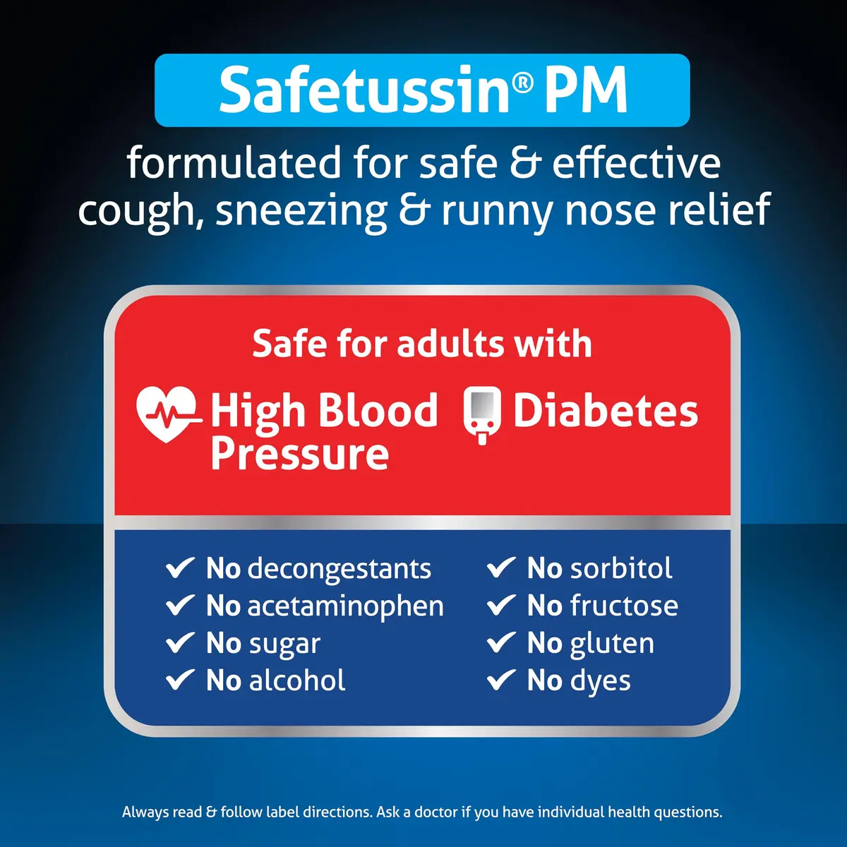 Safetussin PM Night Time Cold and Cough Medicine for Adults, 8 oz | 16 Fl Oz Syrup for Night Relief - view 2
