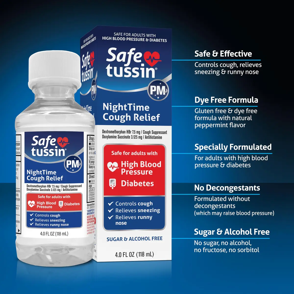 Safetussin PM Night Time Cold and Cough Medicine for Adults, 8 oz | 16 Fl Oz Syrup for Night Relief - view 3