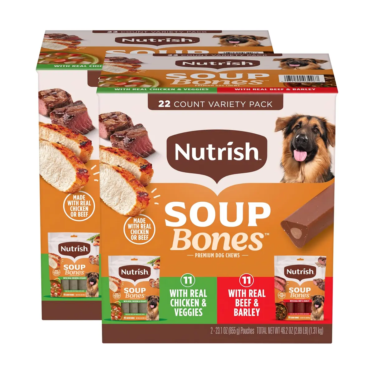 Nutrish Rachael Ray Soup Bones Long Lasting Dog Chews Variety Pack, 22 Count (Pack of 2) | Tasty, Long-Lasting Dog Chews with Real Meat - main product image