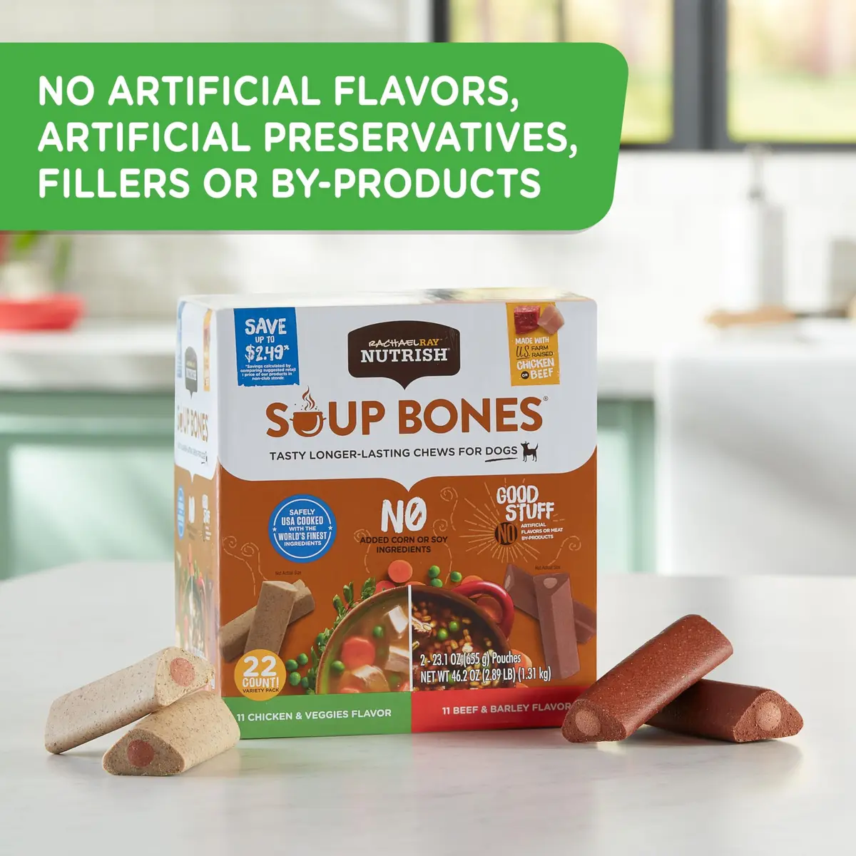 Nutrish Rachael Ray Soup Bones Long Lasting Dog Chews Variety Pack, 22 Count (Pack of 2) | Tasty, Long-Lasting Dog Chews with Real Meat - view 3