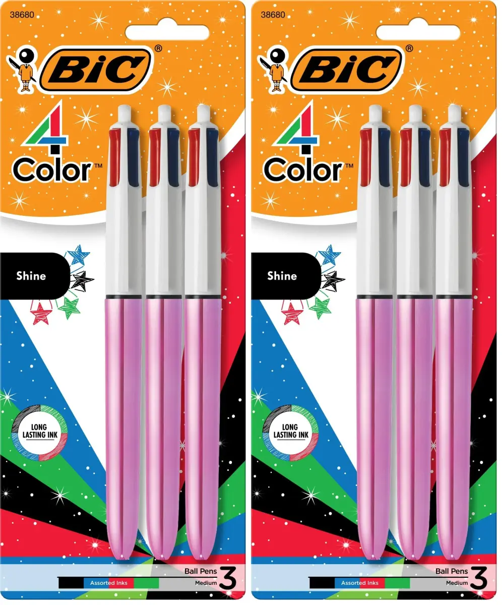 BIC 4 Color Shine Retractable Ballpoint Pen | 1.0 mm Point, Assorted Ink, Pack of 6 - main product image