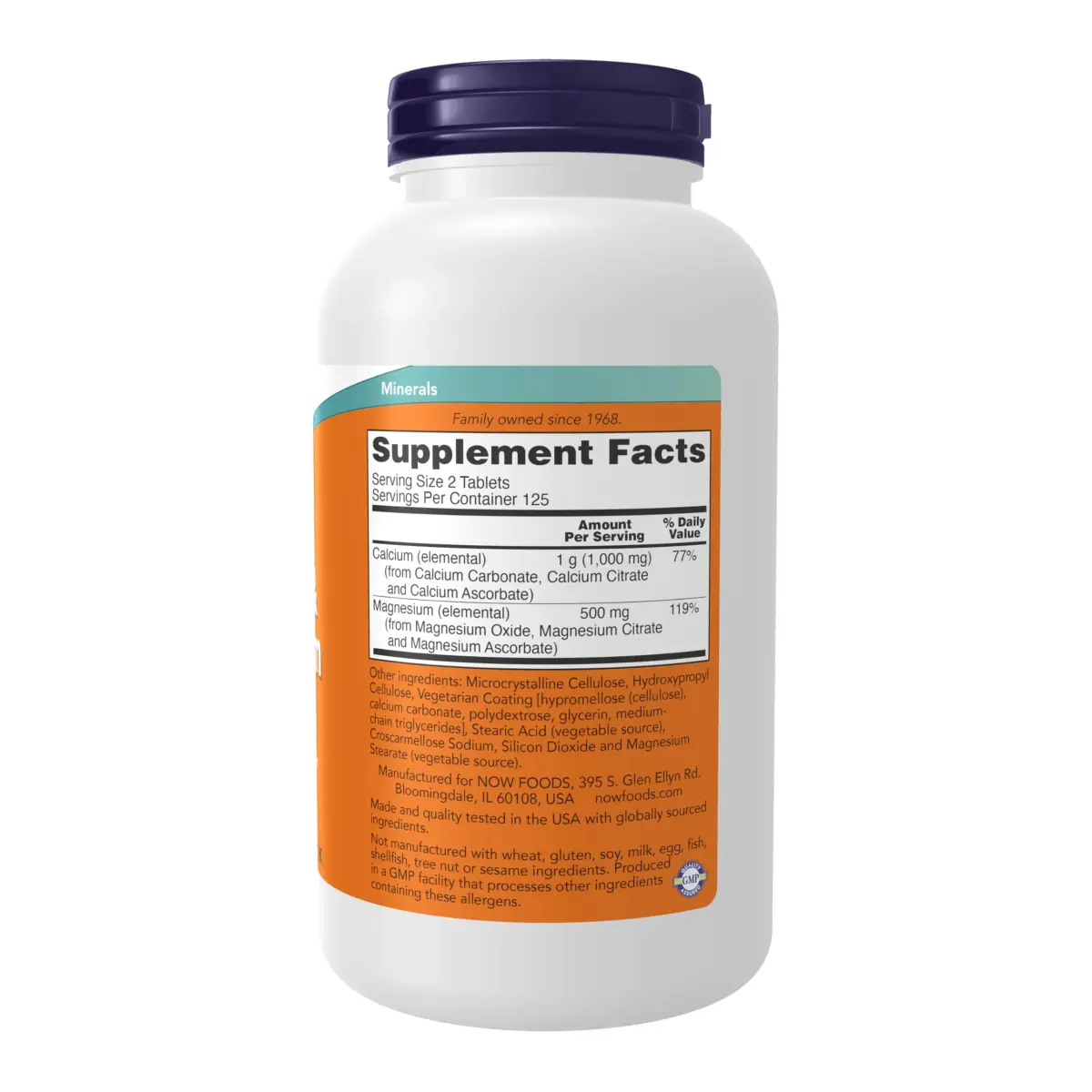 NOW Foods Calcium & Magnesium 2:1 Ratio High Potency 1g Calcium / 500mg Magnesium Tablets (500 Tablets Total) - view 2