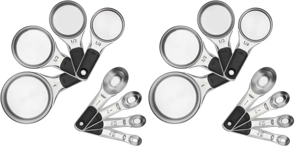 OXO Good Grips Stainless Steel Measuring Cups and Spoons Set (2-Pack, 8-Piece Each) | Magnetic Handles for Easy Storage & Leveling Accuracy - main product image