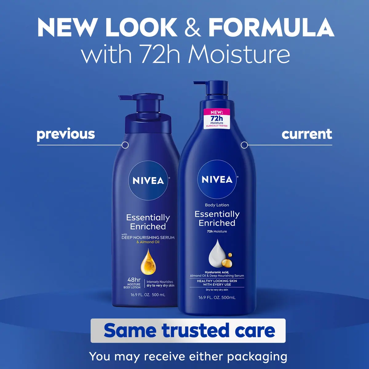 NIVEA Essentially Enriched Body Lotion for Very Dry Skin with Hyaluronic Acid, Almond Oil & Deep Nourishing Serum, 67.6 Fl Oz (Pack of 4) | 72-Hour Moisture Lock - view 2