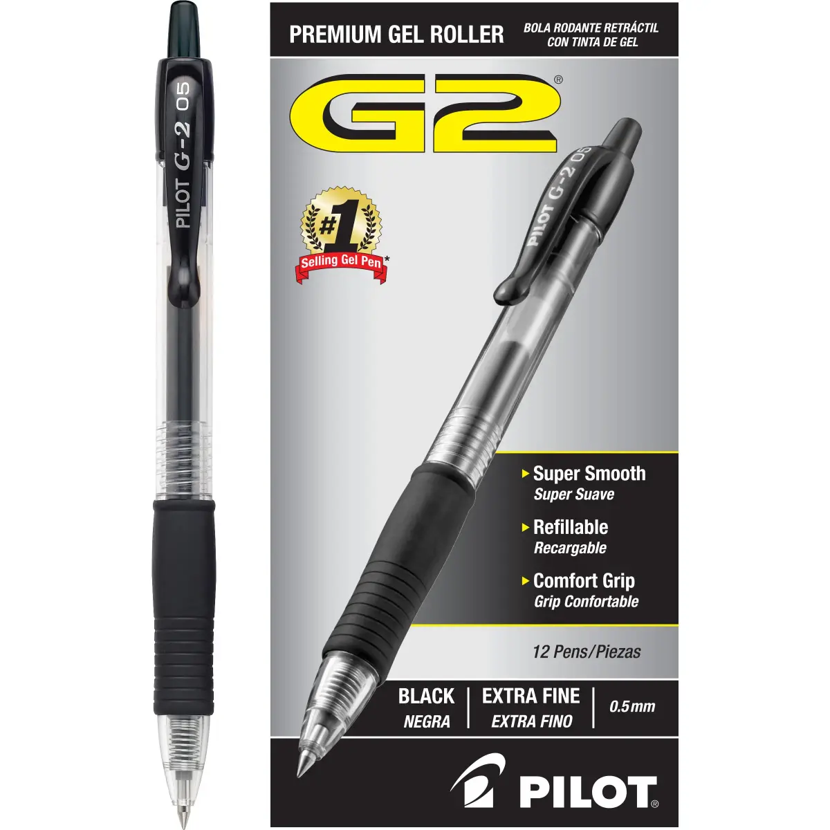 PILOT G2 Premium Gel Roller Pens, Extra Fine Point 0.5 mm, Black Ink, 24 Pens | Ideal for School, Journaling & Office Writing - view 2