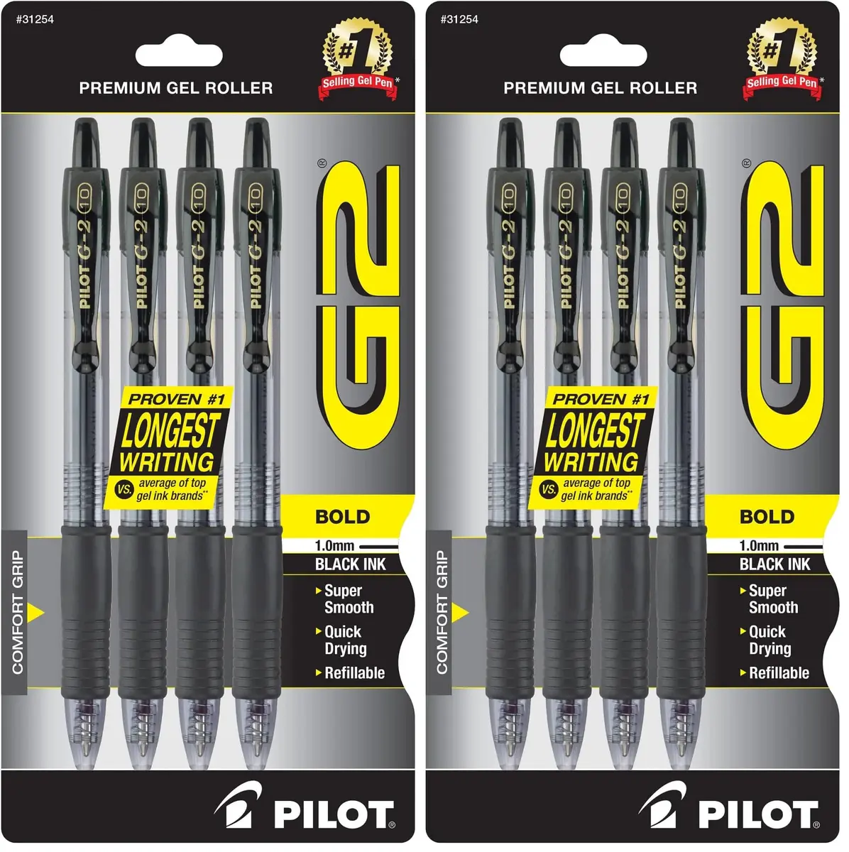 PILOT G2 Premium Refillable Gel Pens 4 Pack | Bold Point, Black Ink, 1.0mm - main product image
