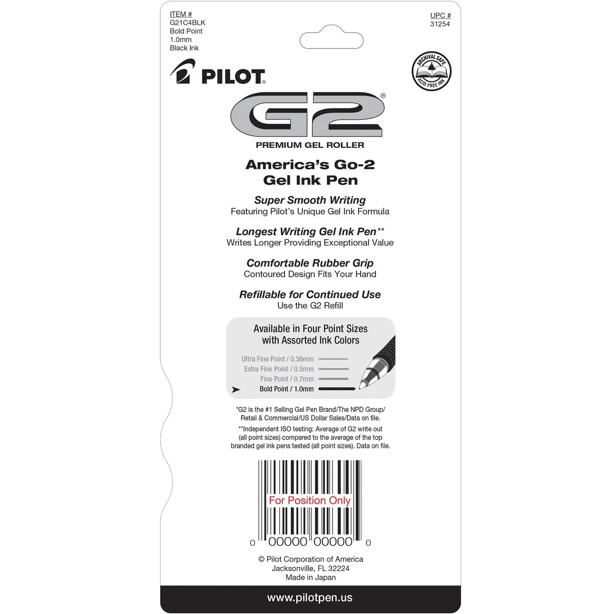 PILOT G2 Premium Refillable Gel Pens 4 Pack | Bold Point, Black Ink, 1.0mm - view 2