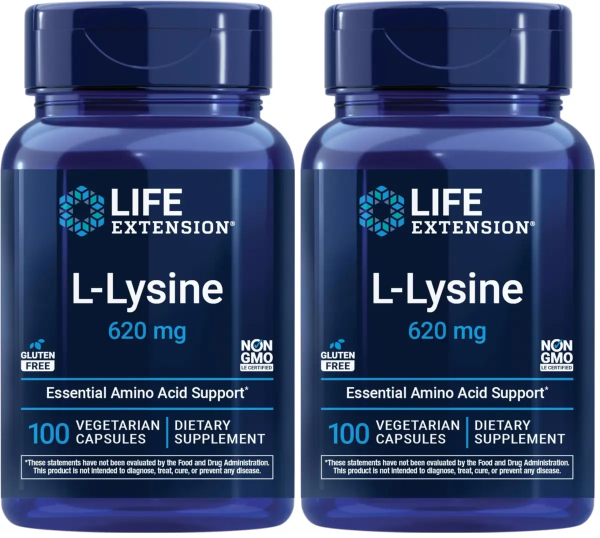 Life Extension L-Lysine 620mg Vegetarian Capsules (200 Count) | Essential Amino Acid for Healthy Nitrogen Balance - main product image