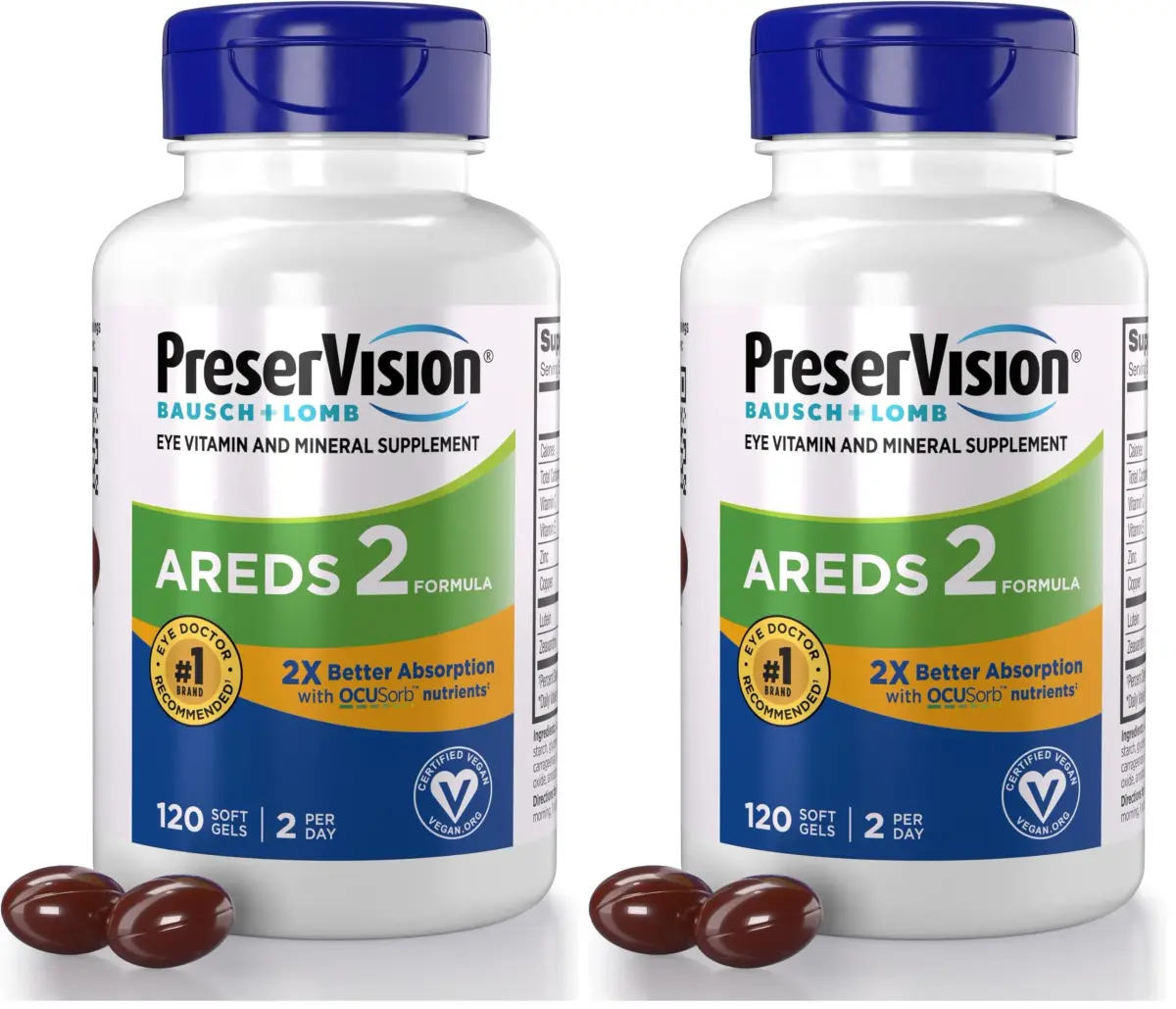 PreserVision AREDS 2 Vegan Soft Gels Eye Vitamin & Mineral Supplement 240 Count (Pack of 2) | Clinically Proven Eye Health Formula - main product image