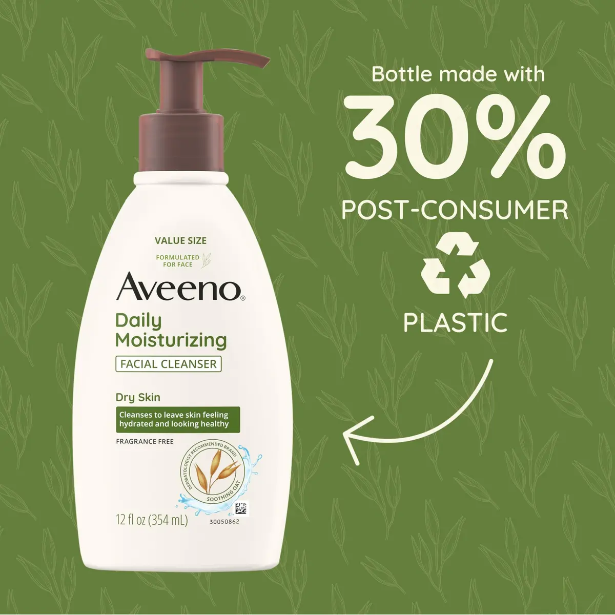 Aveeno Daily Moisturizing Facial Cleanser for Dry Skin | Gentle Hydrating Oat Formula (12 Fl Oz) | Fragrance-Free - view 5