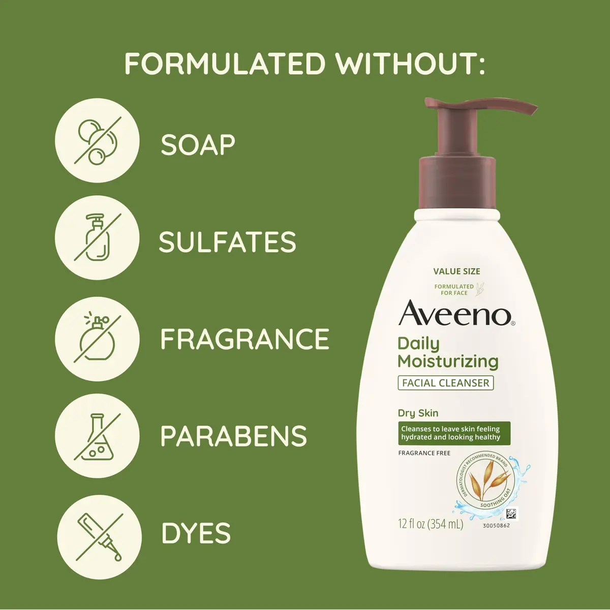 Aveeno Daily Moisturizing Facial Cleanser for Dry Skin | Gentle Hydrating Oat Formula (12 Fl Oz) | Fragrance-Free - view 4