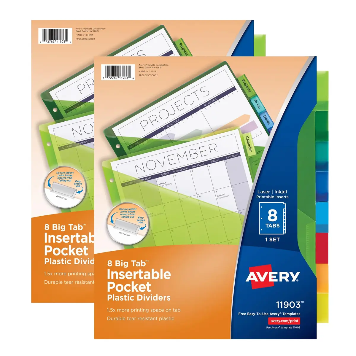 Avery Big Tab Insertable Plastic Dividers for 3 Ring Binders, 8 Tabs, Multicolor, Pack of 2 | Larger Tabs for Easy Labeling (70-120 chars) - main product image