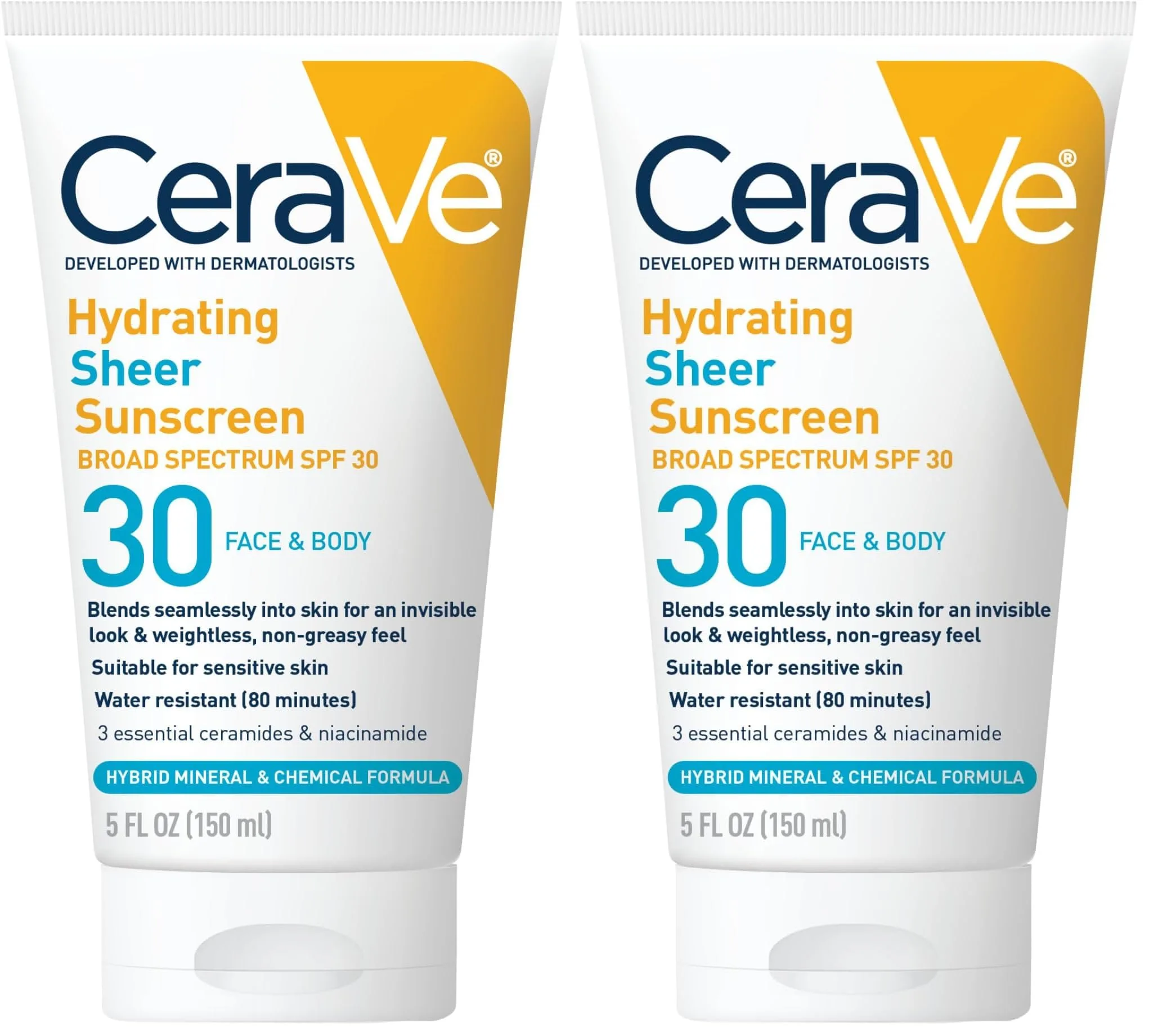 CeraVe Hydrating Sheer Sunscreen SPF 30 296 ml (10 Fl Oz) | Mineral & Chemical Blend, Zinc Oxide, Hyaluronic Acid, Fragrance-Free - main product image