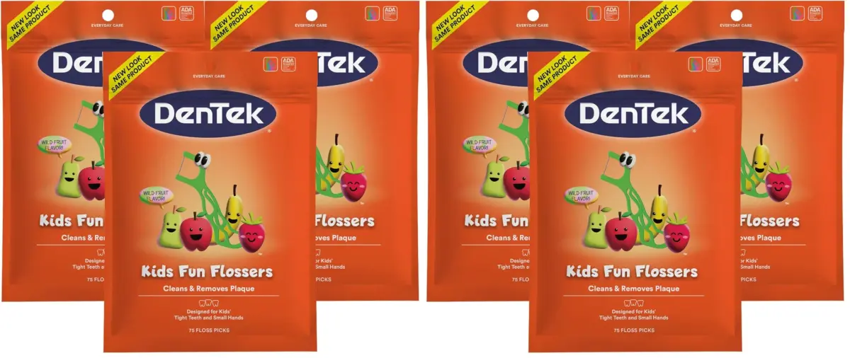 DenTek Fun Flossers Kids Floss Picks Wild Fruit Flavor 450 Count (Pack of 6) | Dentist Recommended for Ages 10 and Under - main product image