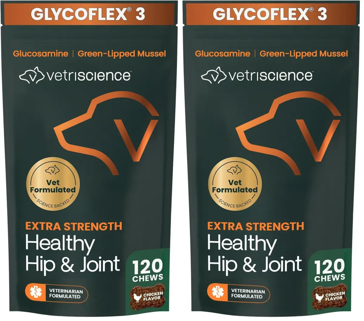 VetriScience Extra Strength Healthy Hip & Joint Chews for Dogs, GlycoFlex 3, 240 Chews (Pack of 2) | Advanced Joint Support for Mobility & Recovery - main product image