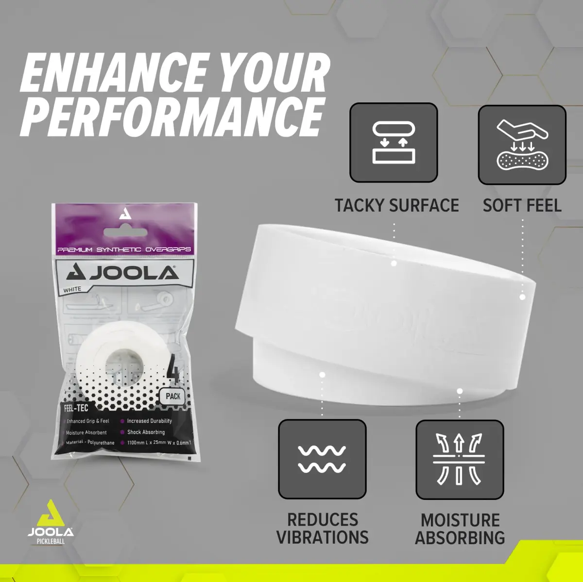 JOOLA White 4 Count (Pack of 2) Pickleball Overgrips | Tacky Feel & Moisture Absorbent for Enhanced Control - view 4