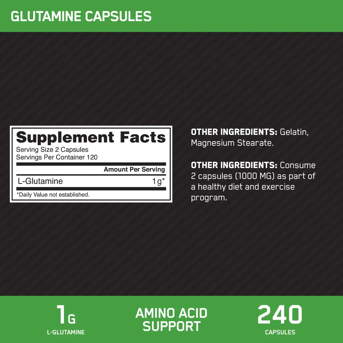 Optimum Nutrition L-Glutamine Muscle Recovery Capsules 1000mg 240 Count (Pack of 2) | High Protein Nutritional Supplement - view 2