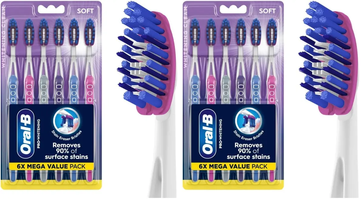 Oral-B 3D White Deep Stain Remover Toothbrushes 6 Count | Removes 90% Surface Stains, Whitens Teeth, Deep Reach, Gentle on Gums - main product image