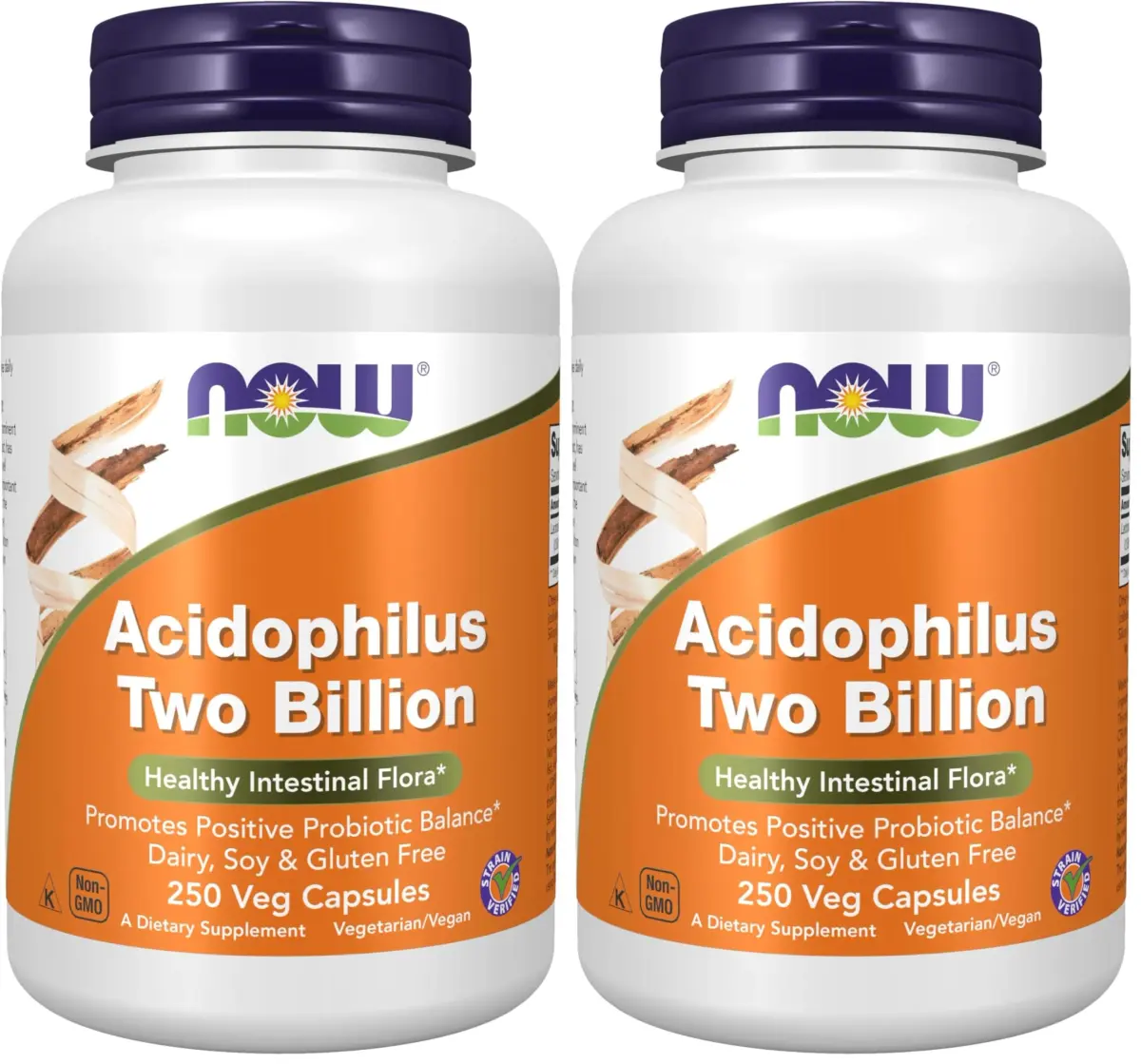 NOW Foods Acidophilus Two Billion 250 Veg Capsules (Pack of 2) | Healthy Intestinal Flora Support - main product image