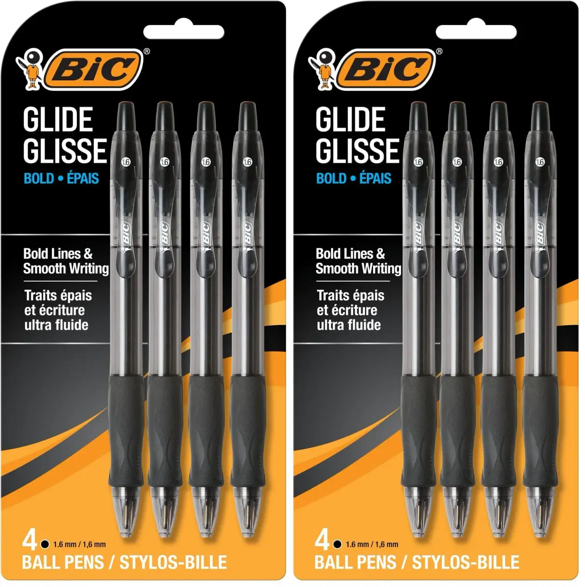 BIC Glide Bold Black Ballpoint Pens, 1.6mm Bold Point, 8 Count (Pack of 2) | Smooth Ink Flow - main product image