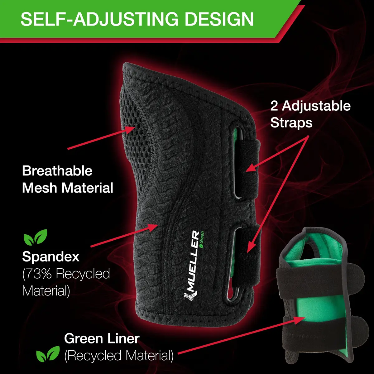 MUELLER Sports Medicine Green Fitted Wrist Brace for Men & Women | Carpal Tunnel & Tendonitis Support, Small/Medium, Pack of 2 - view 5