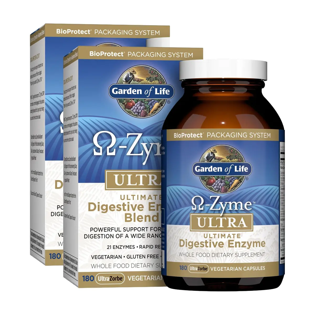 Garden of Life 21 Powerful Digestive Enzymes - Papain, Bromelain, Lipase, Ginger, Turmeric, 180 Capsules (Pack of 2) | Complete Digest Support - main product image