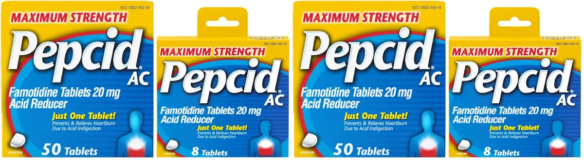 Pepcid AC Maximum Strength Heartburn Relief Tablets 20mg Famotidine 50 Count + 8 Count | Acid Reducer for Fast Relief - main product image