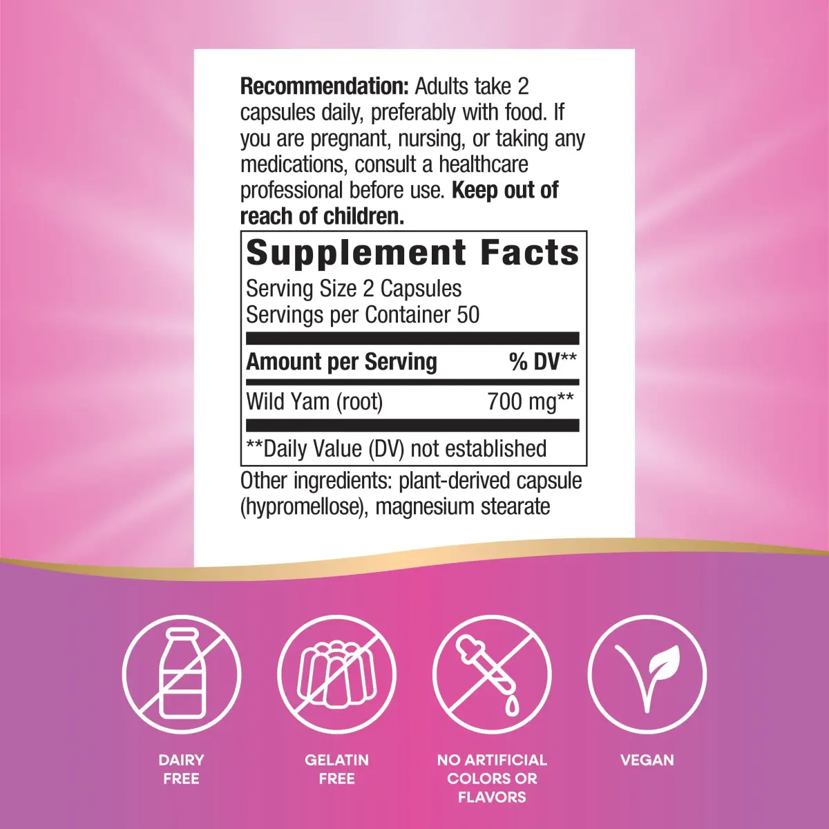 Nature's Way Wild Yam Root Capsules 700 mg per 2-Capsule Serving | Non-GMO Project Verified Vegan 100 Count (Pack of 2) - view 5