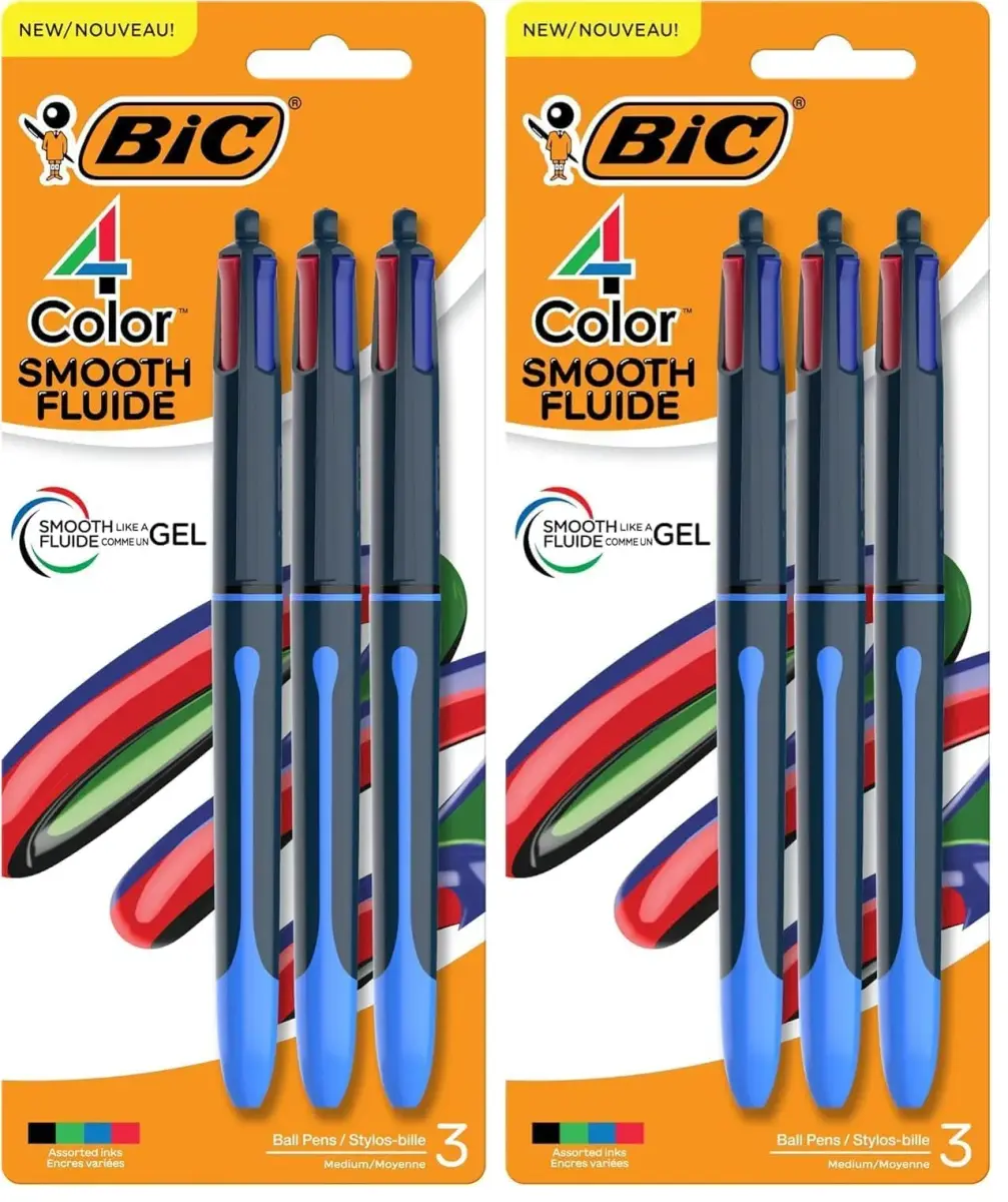 BIC 4 Color Smooth Retractable Ballpoint Pen, 1.0 mm Point, 6 Pens (Pack of 2) | Smooth Ink Flow for Students & Office - main product image