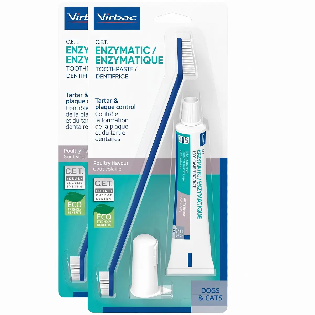 Virbac C.E.T. Oral Hygiene Kit for Dogs & Cats | Poultry Flavor Toothpaste & 2 Brushes (Pack of 2) | Vet-Recommended Dental Care - main product image